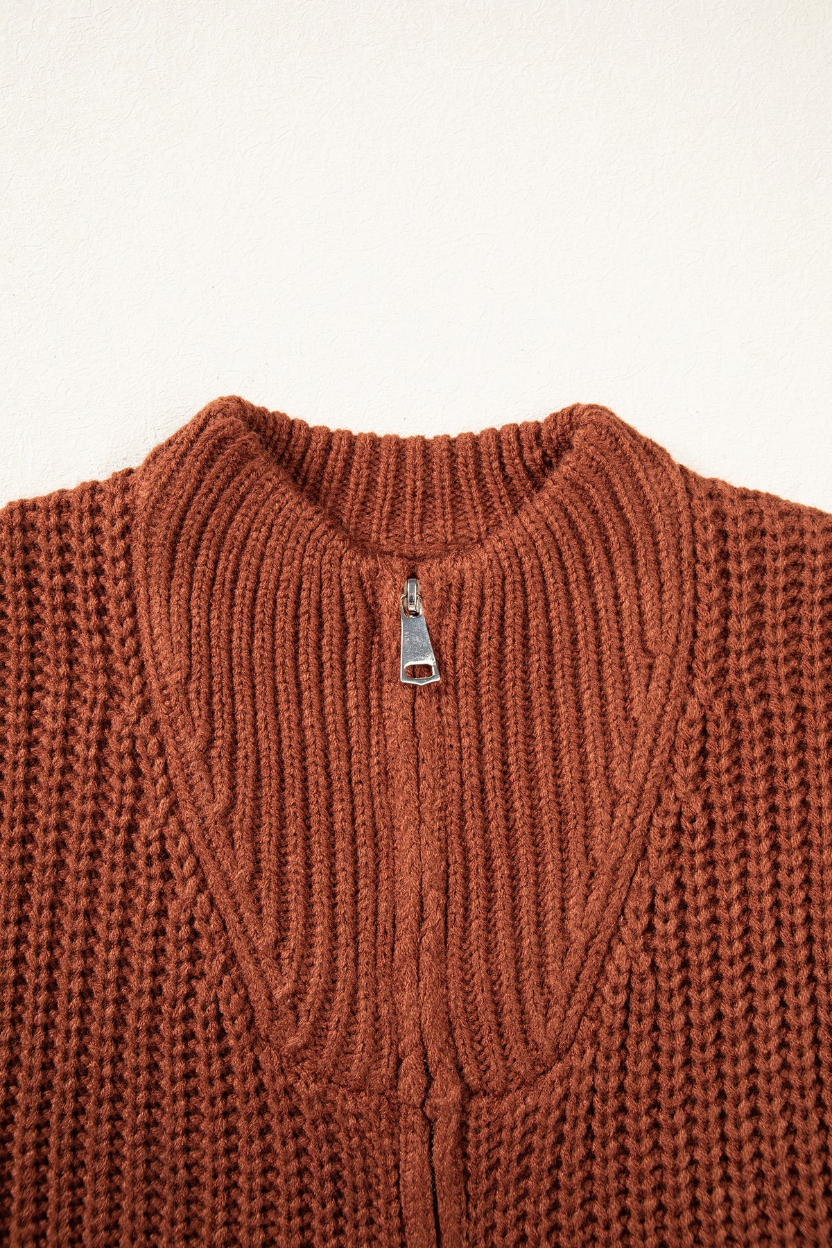 Cinnamon Short Sleeve Zip Knit High Neck Sweater