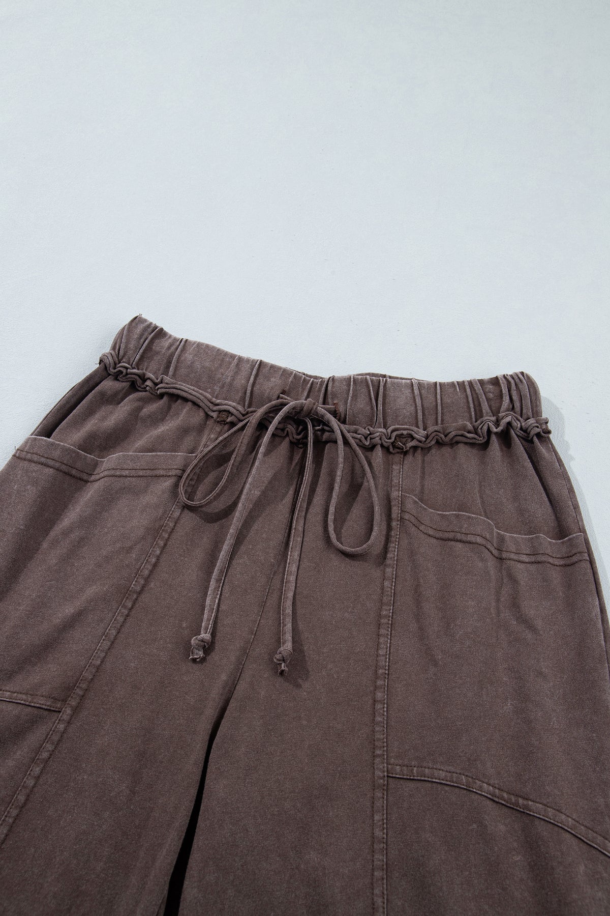 Coffee Mineral Wash Flare Leg Drawstring Pants