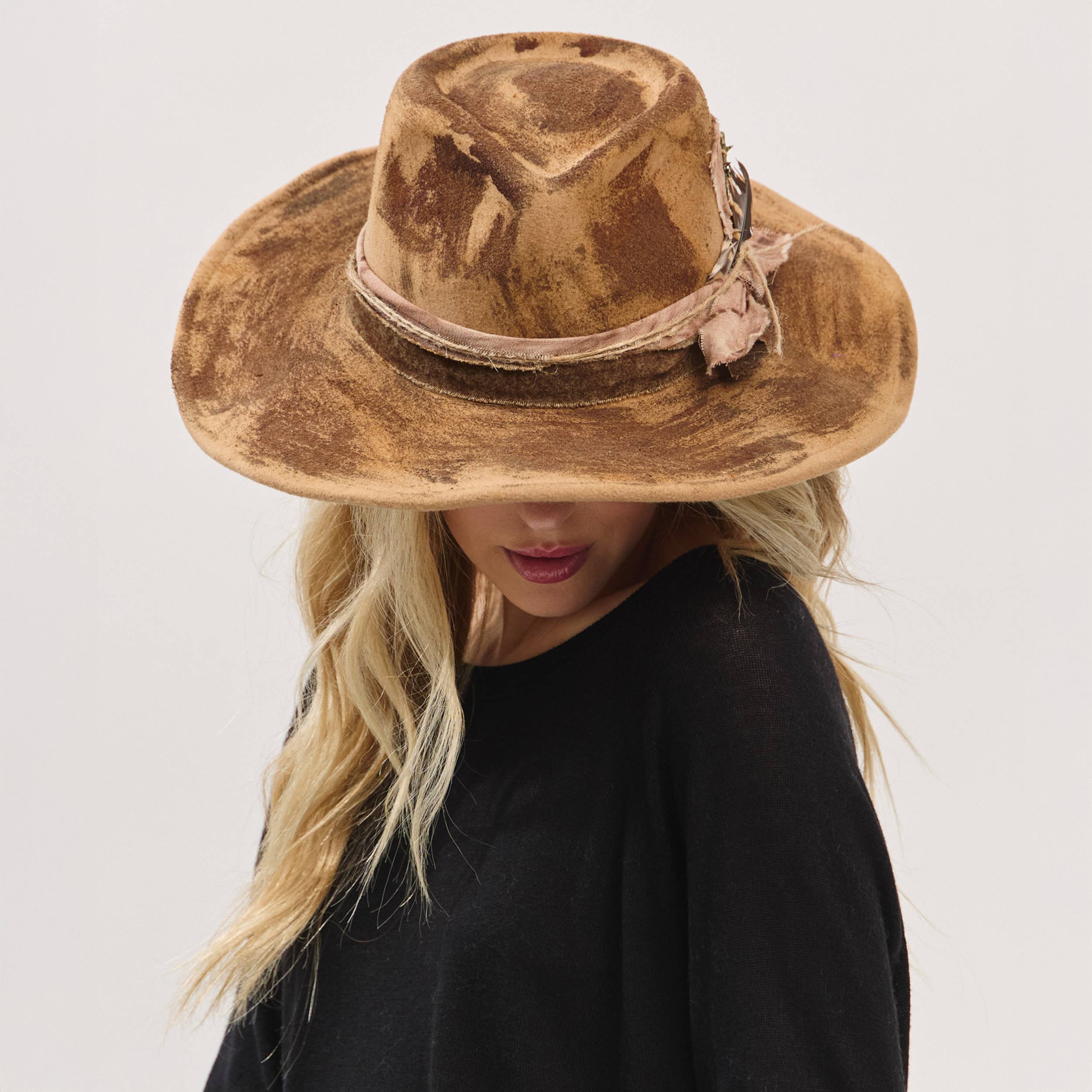 Rustic Cowgirl Feather and Band Fedora Hat boho clothing, festival outfit, hippie style apparel | Elevated Hippie