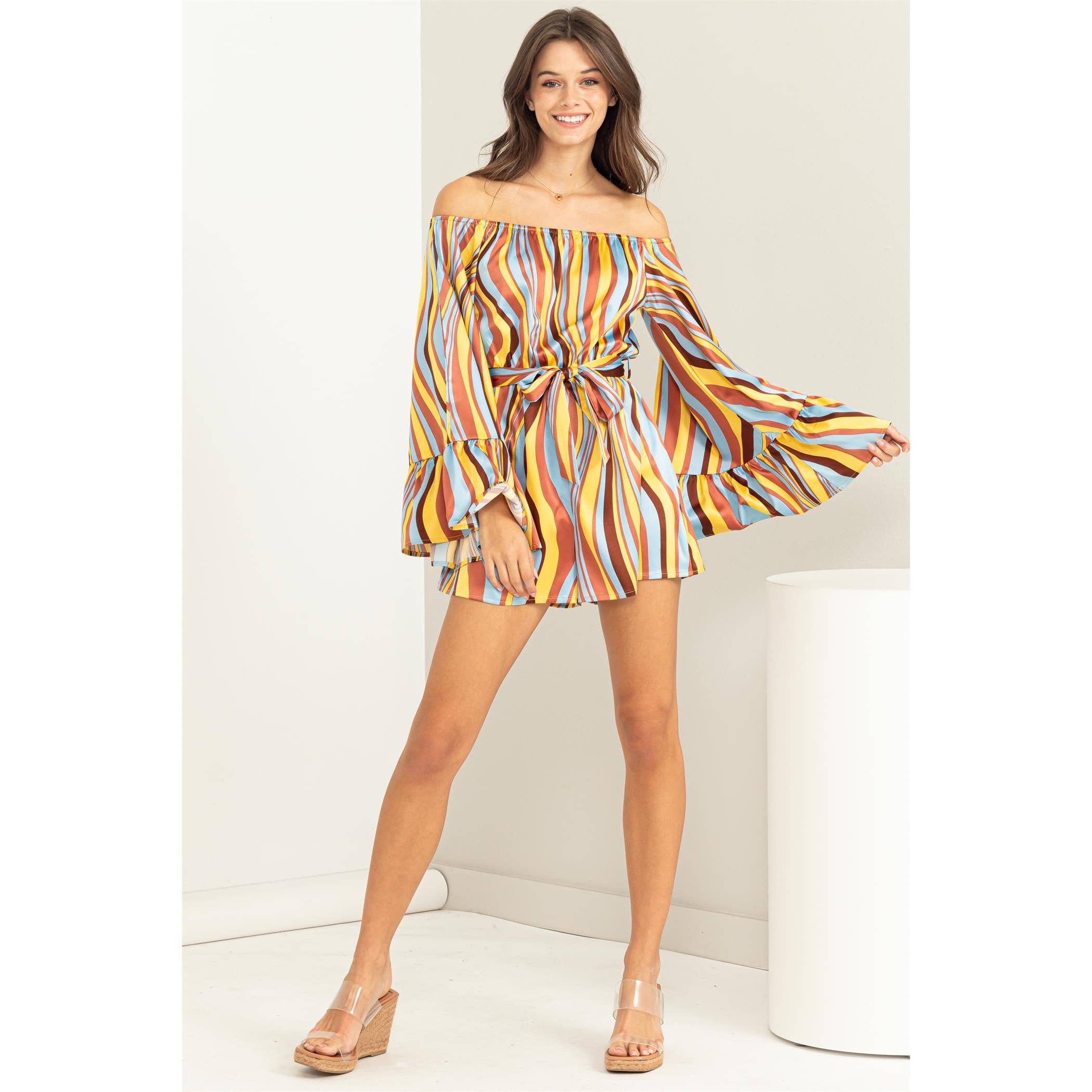 Lover Swirl-Print Tie-Front Romper boho clothing, festival outfit, hippie style apparel | Elevated Hippie