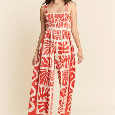 RETRO GEO FLORAL POSITION PRINTED KNIT JUMPSUIT - The Elevated Hippie