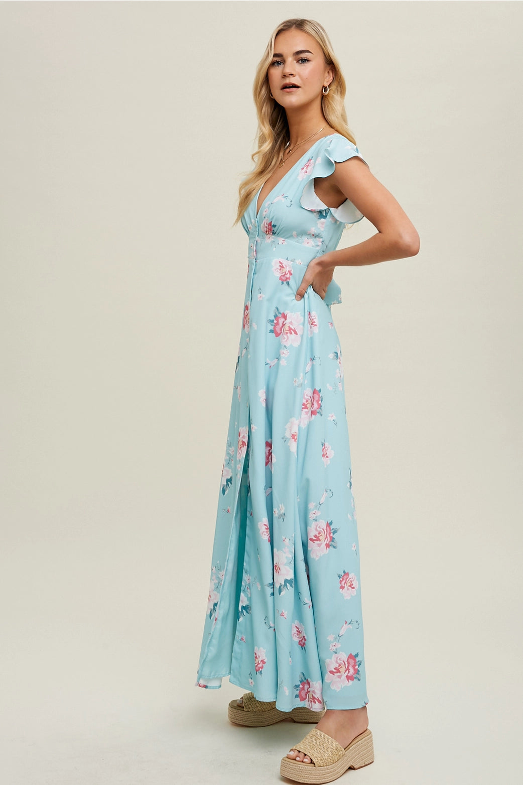 Floral Maxi Dress with Gathered Bust Detail boho clothing, festival outfit, hippie style apparel | Elevated Hippie