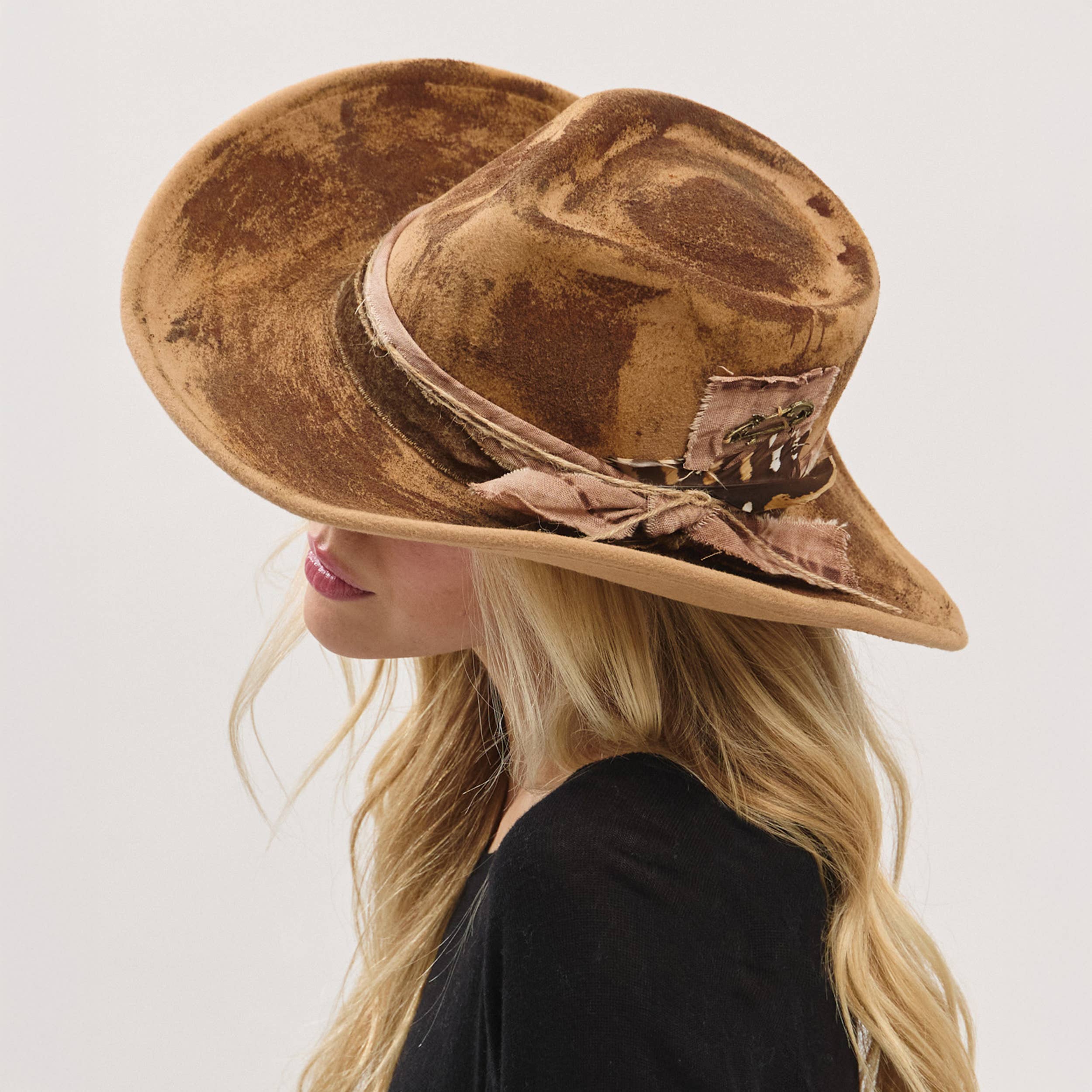 Rustic Cowgirl Feather and Band Fedora Hat boho clothing, festival outfit, hippie style apparel | Elevated Hippie