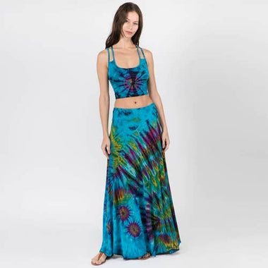 🌈 JHADA Skirt – Tie Dye Maxi Skirt – Boho Mudmee Style – Soft Stretch Rayon – Flowing Silhouette – Handmade in Thailand - The Elevated Hippie
