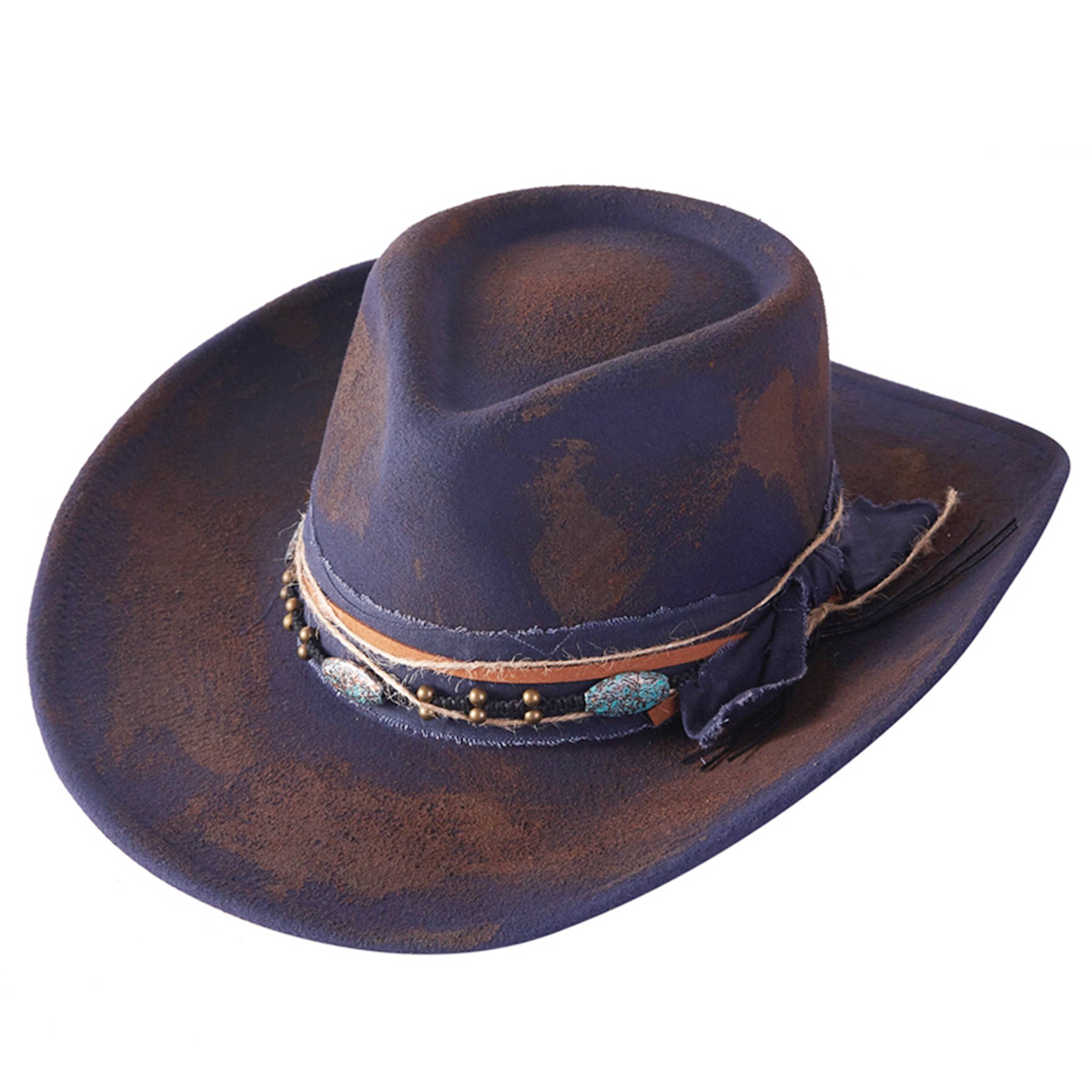 Distressed Fabric Multi Band Cowgirl Fedora Hat boho clothing, festival outfit, hippie style apparel | Elevated Hippie