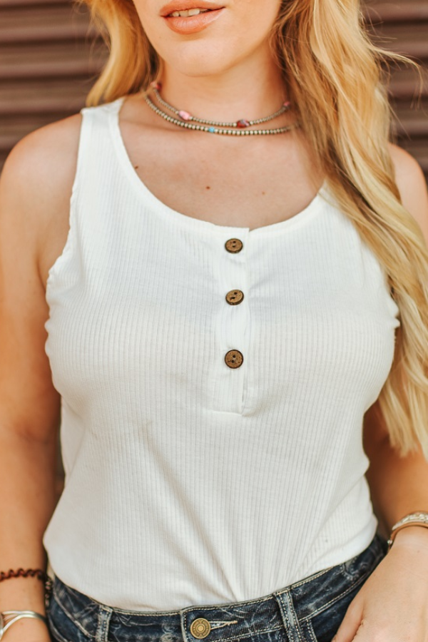 Ivory Sleeveless Button Up Tank Top boho clothing, festival outfit, hippie style apparel | Elevated Hippie