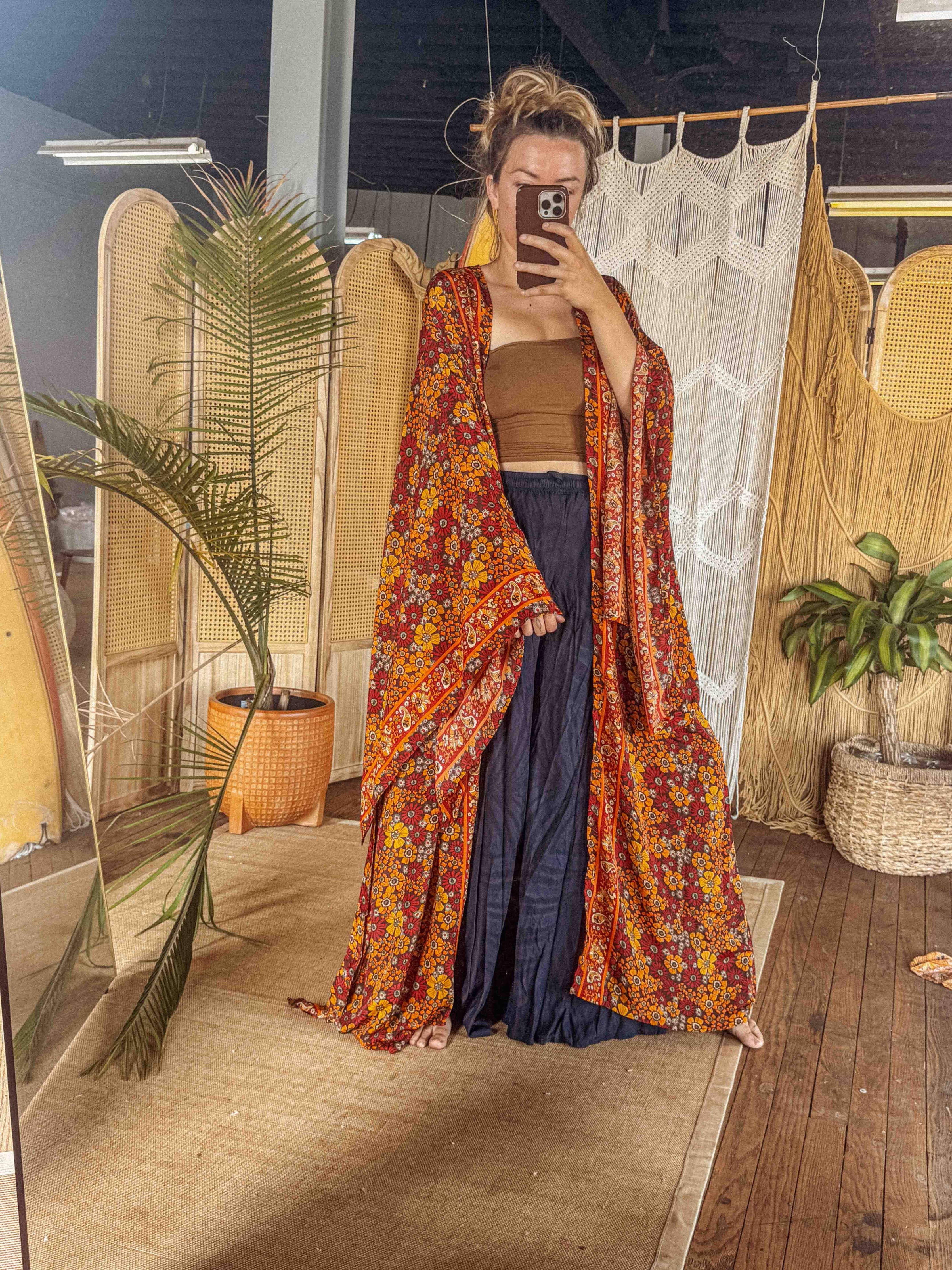 Gardenbelle Shop - BOHO Silk Bell Sleeve Long Maxi Kimono Duster Cardigan boho clothing, festival outfit, hippie style apparel | Elevated Hippie