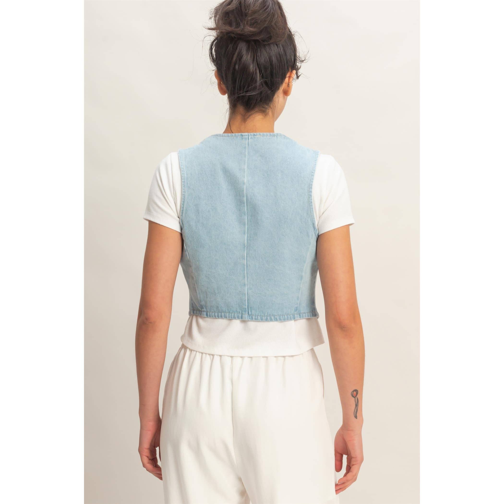 V-Neck Sleeveless Denim Vest boho clothing, festival outfit, hippie style apparel | Elevated Hippie