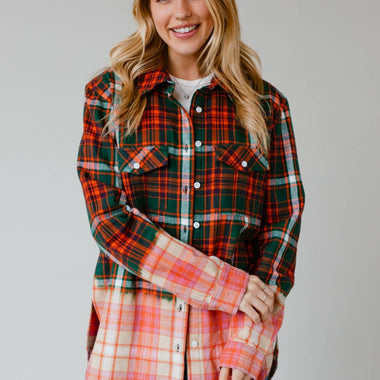 Green, Navy, Orange & White Plaid Flannel - The Elevated Hippie