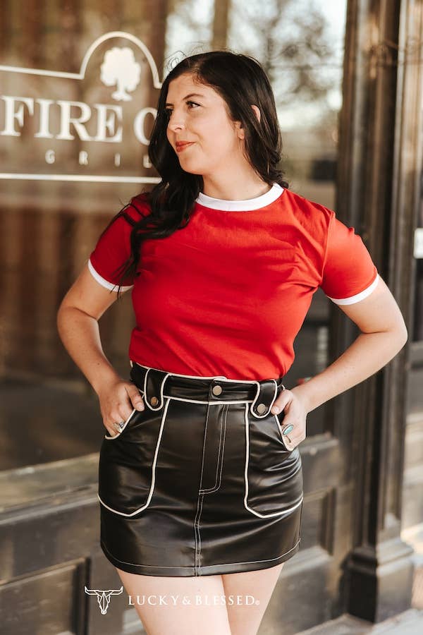 Red Ivory Contrast Neckline Sleeve Waist Length Top boho clothing, festival outfit, hippie style apparel | Elevated Hippie