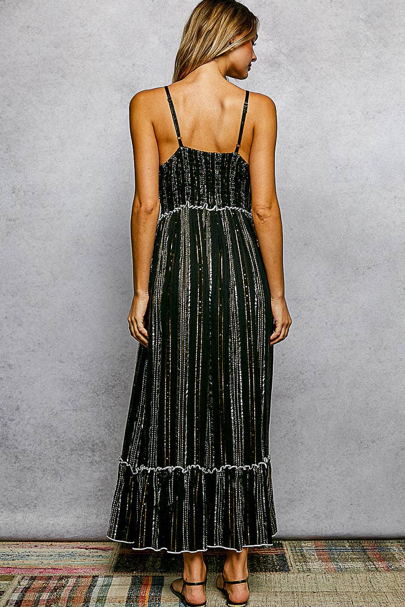 Deep V-Neck Tassel Ruffle Embroidered Trim Maxi Dress boho clothing, festival outfit, hippie style apparel | Elevated Hippie
