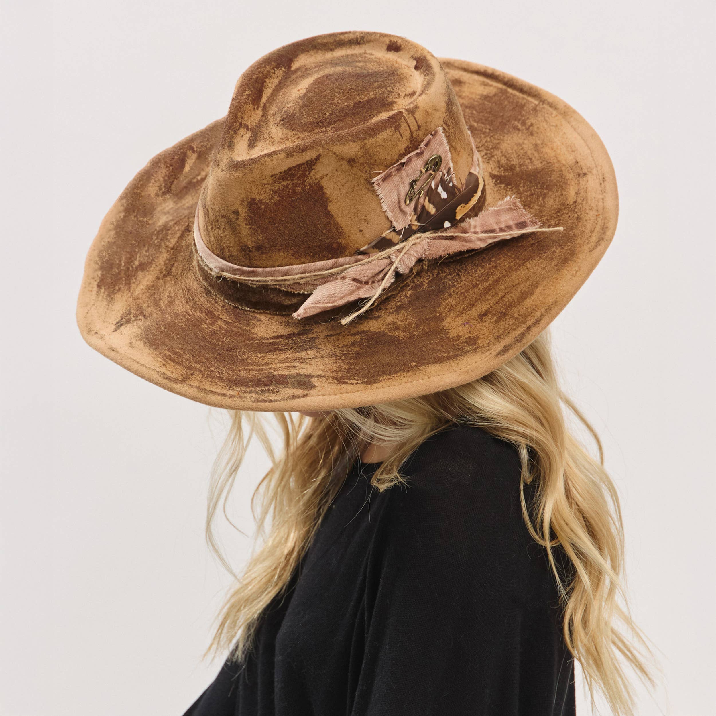 Rustic Cowgirl Feather and Band Fedora Hat boho clothing, festival outfit, hippie style apparel | Elevated Hippie
