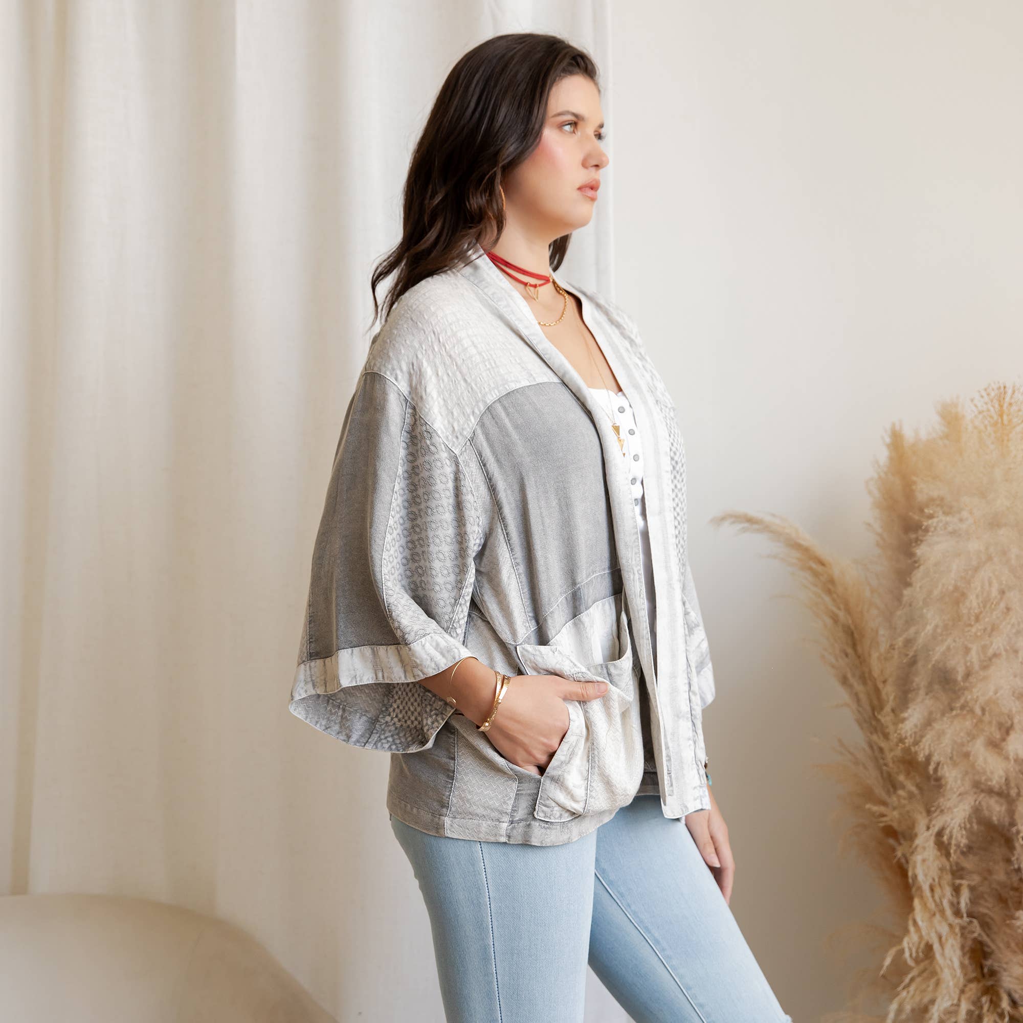 Young Threads Boho Mixed-Print Kimono Cardigan with Pockets boho clothing, festival outfit, hippie style apparel | Elevated Hippie