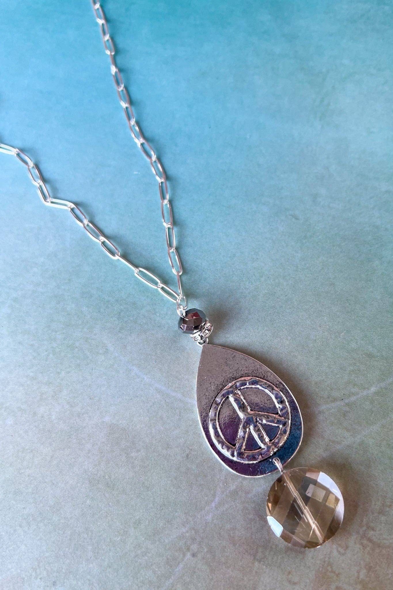 Breathe Peace Sign Necklace in Silver boho clothing, festival outfit, hippie style apparel | Elevated Hippie