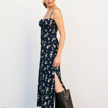 Dancing Moon Front Tie Slit Sleeveless Maxi Boho Floral Sleeveless Maxi Dress – Adjustable Straps, Side Slits, Lined – Summer Dress - The Elevated Hippie