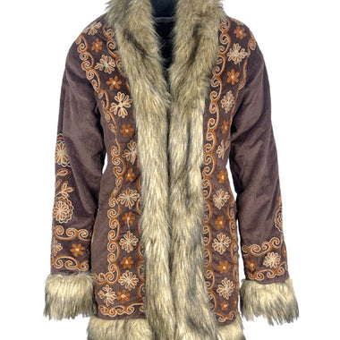 Penny Lane Autumn Ember Embroidered Faux Fur Corduroy Jacket - The Elevated Hippie
