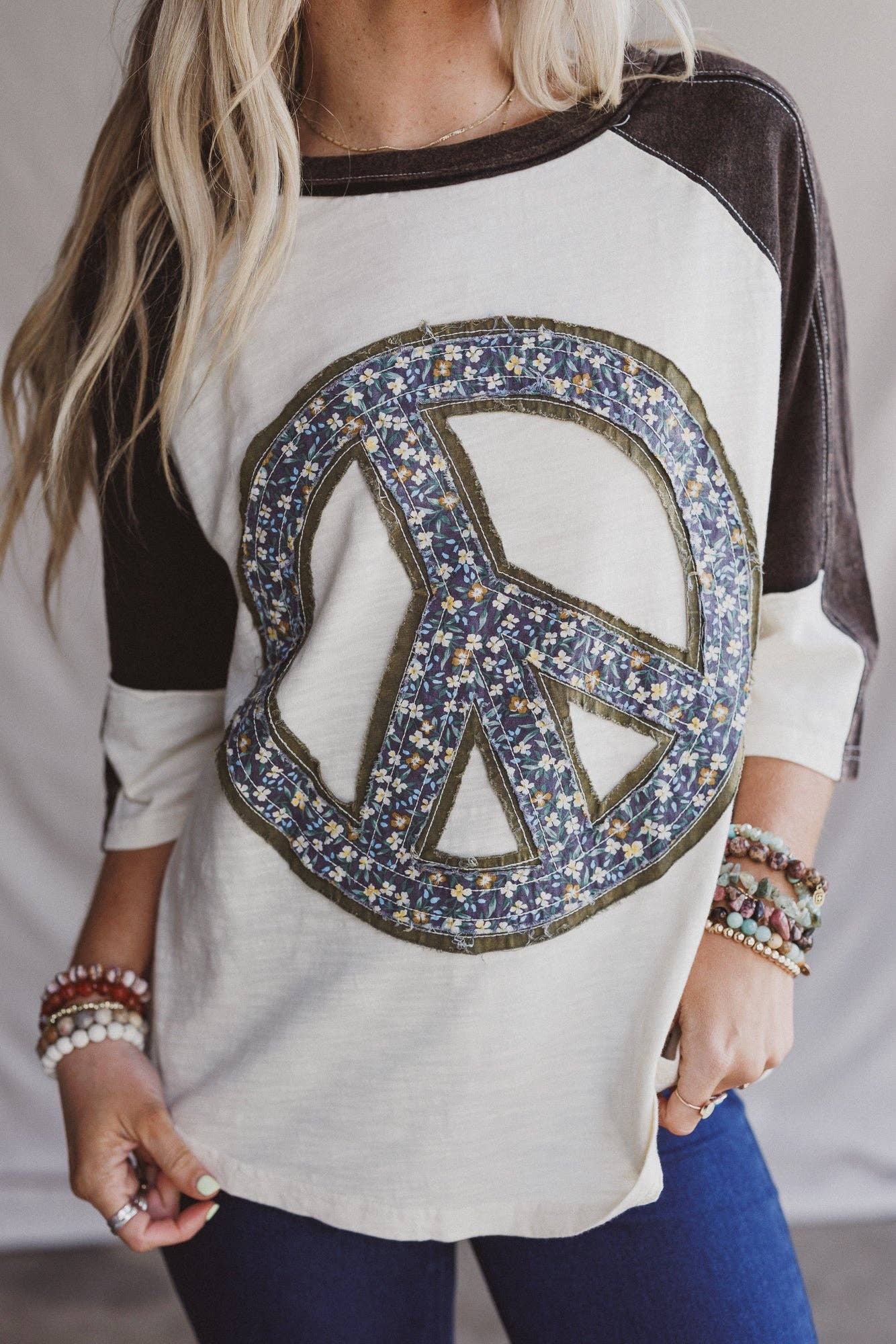 Three Bird Nest - Peaceful Contrast Top - Navy Ivory boho clothing, festival outfit, hippie style apparel | Elevated Hippie