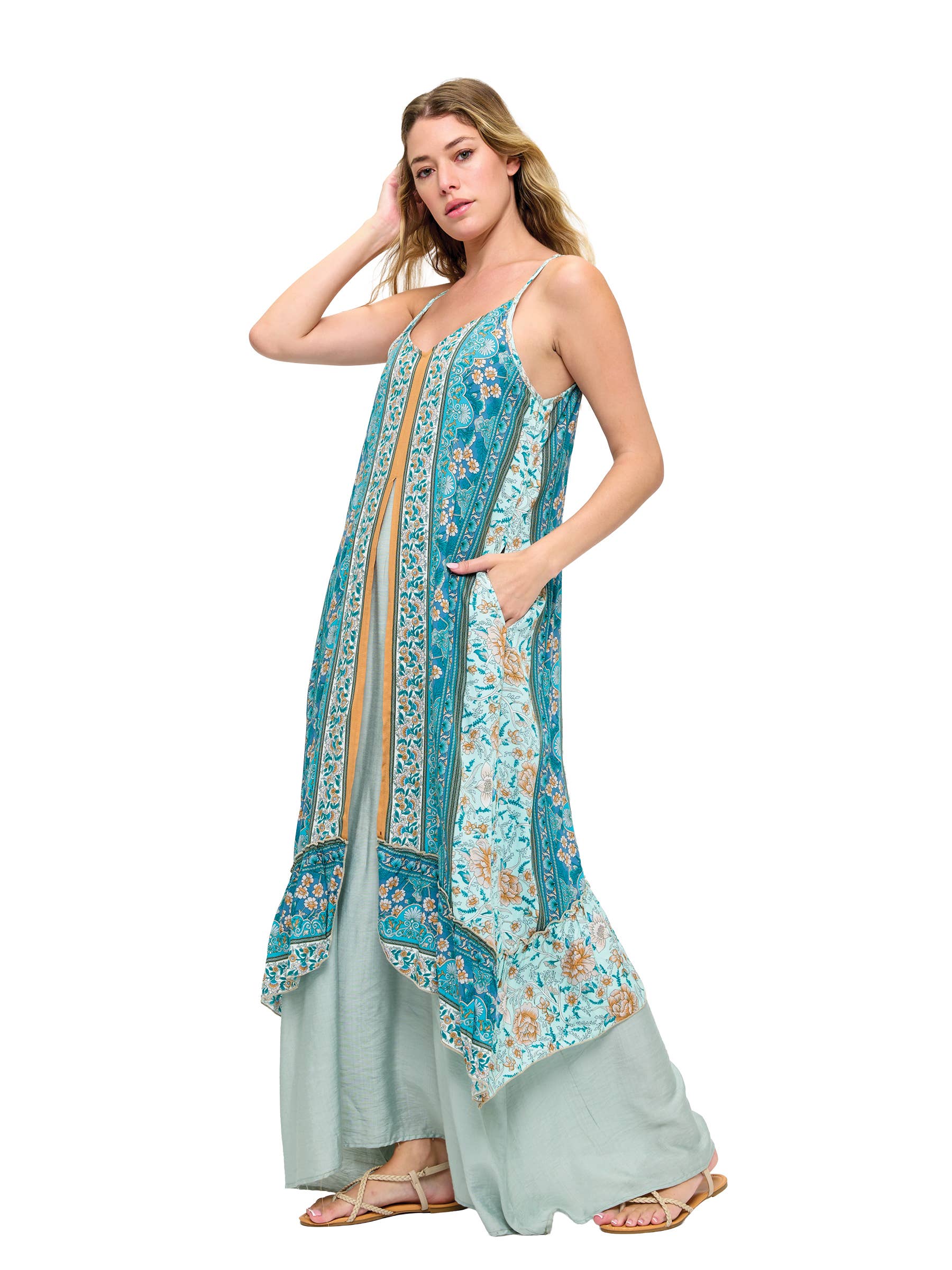 Dreamy Floral Double-Layer Maxi Dress boho clothing, festival outfit, hippie style apparel | Elevated Hippie