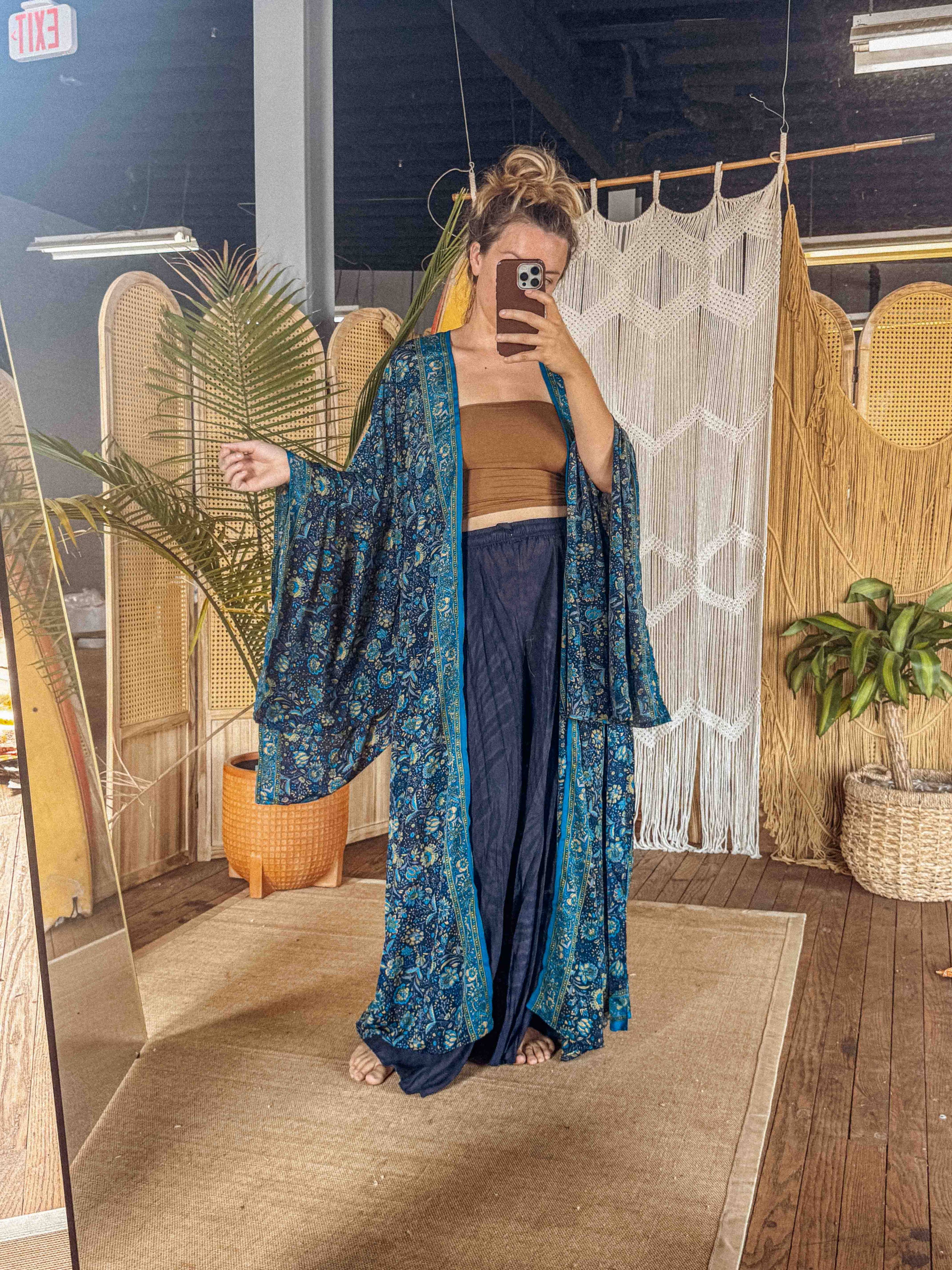 Gardenbelle Shop - BOHO Silk Bell Sleeve Long Maxi Kimono Duster Cardigan boho clothing, festival outfit, hippie style apparel | Elevated Hippie