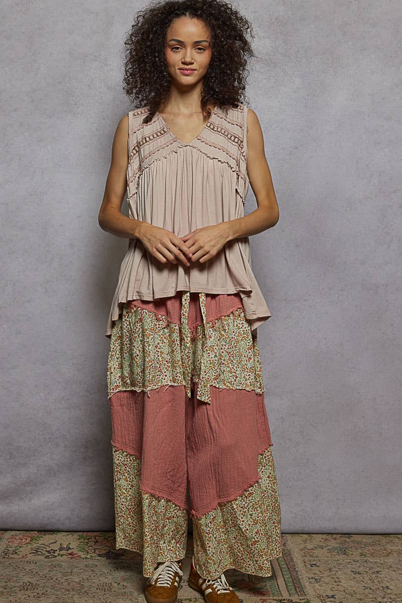 Sleeveless V-Neck Babydoll Lace Trim Knit Top boho clothing, festival outfit, hippie style apparel | Elevated Hippie