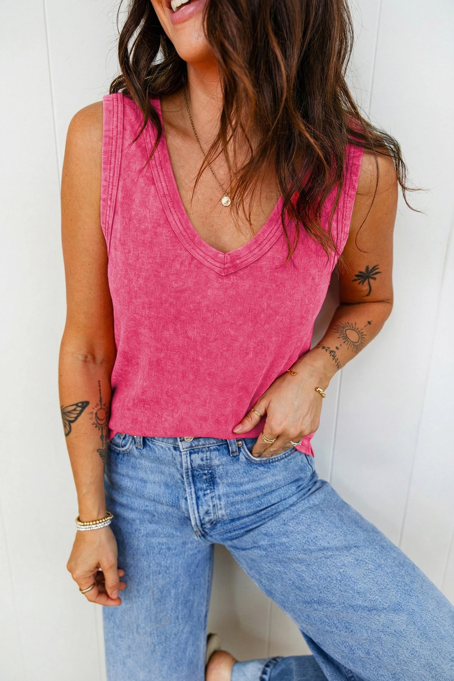 Vintage Mineral Wash V-Neck Tank boho clothing, festival outfit, hippie style apparel | Elevated Hippie