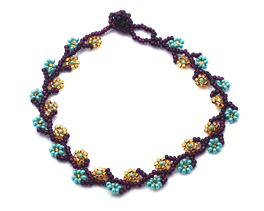 Guatemalan Flower Vine Seed Bead Strand Anklet boho clothing, festival outfit, hippie style apparel | Elevated Hippie