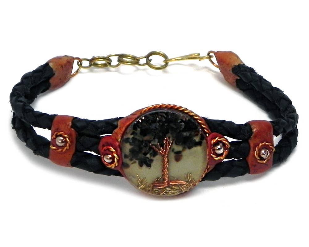 Acrylic Tree of Life Braided Leather Bracelet boho clothing, festival outfit, hippie style apparel | Elevated Hippie