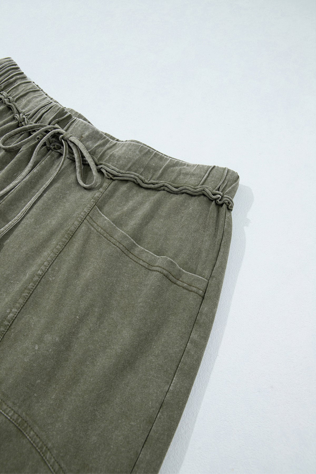 Jungle Green Mineral Wash Flare Leg Drawstring Pants