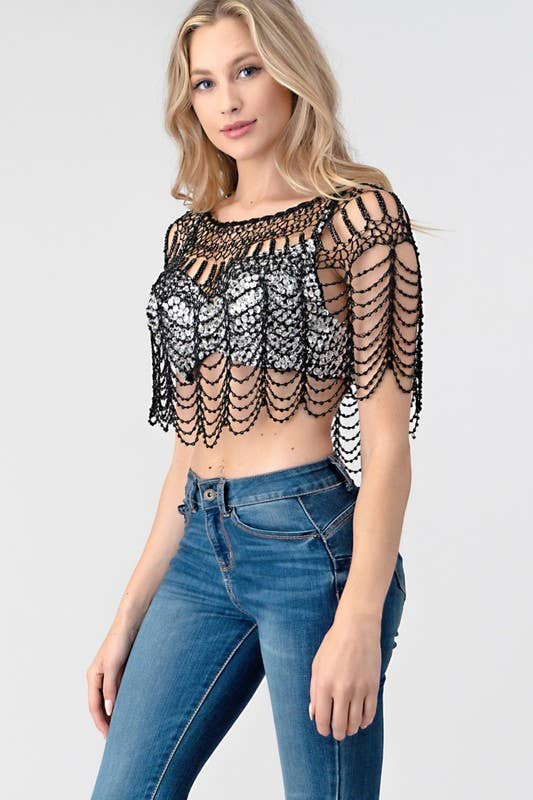Sexy Metallic Beaded Shawl Crochet Poncho boho clothing, festival outfit, hippie style apparel | Elevated Hippie