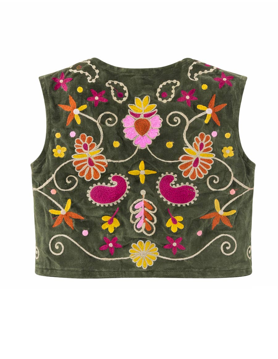 Boho Retro Flower Embroidered Women Velvet Vest boho clothing, festival outfit, hippie style apparel | Elevated Hippie