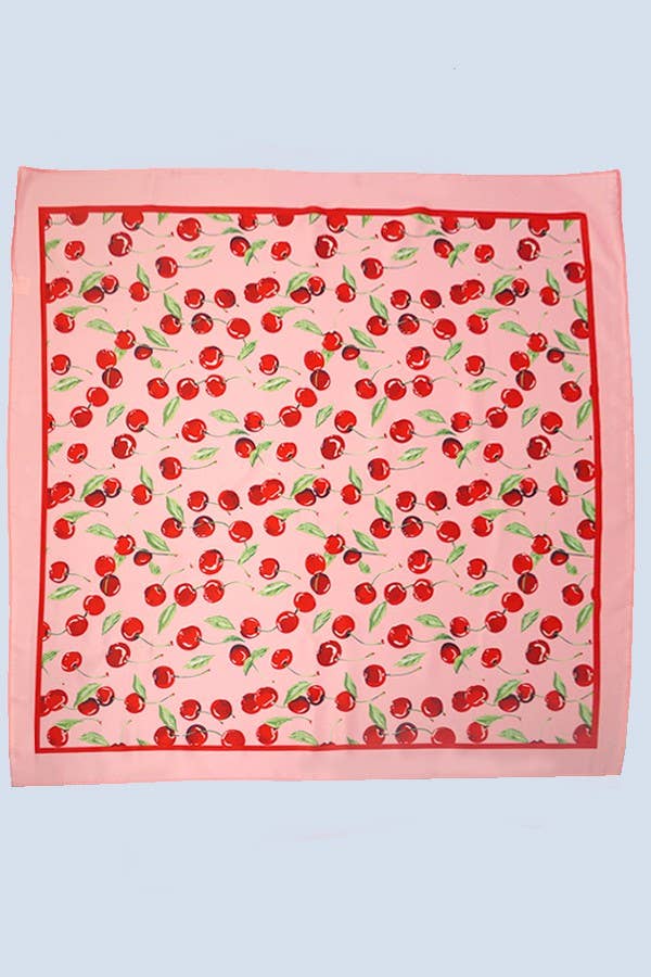 CHERRY PRINT SILKY FEEL BANDANA SCARF | 40SC626 boho clothing, festival outfit, hippie style apparel | Elevated Hippie