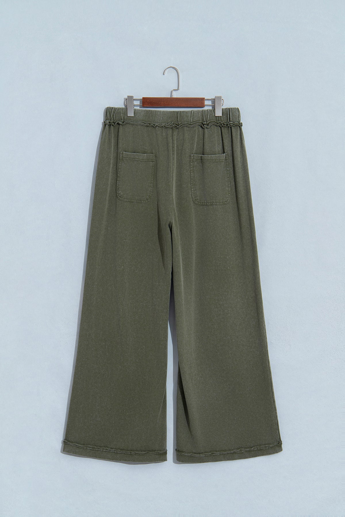 Jungle Green Mineral Wash Flare Leg Drawstring Pants