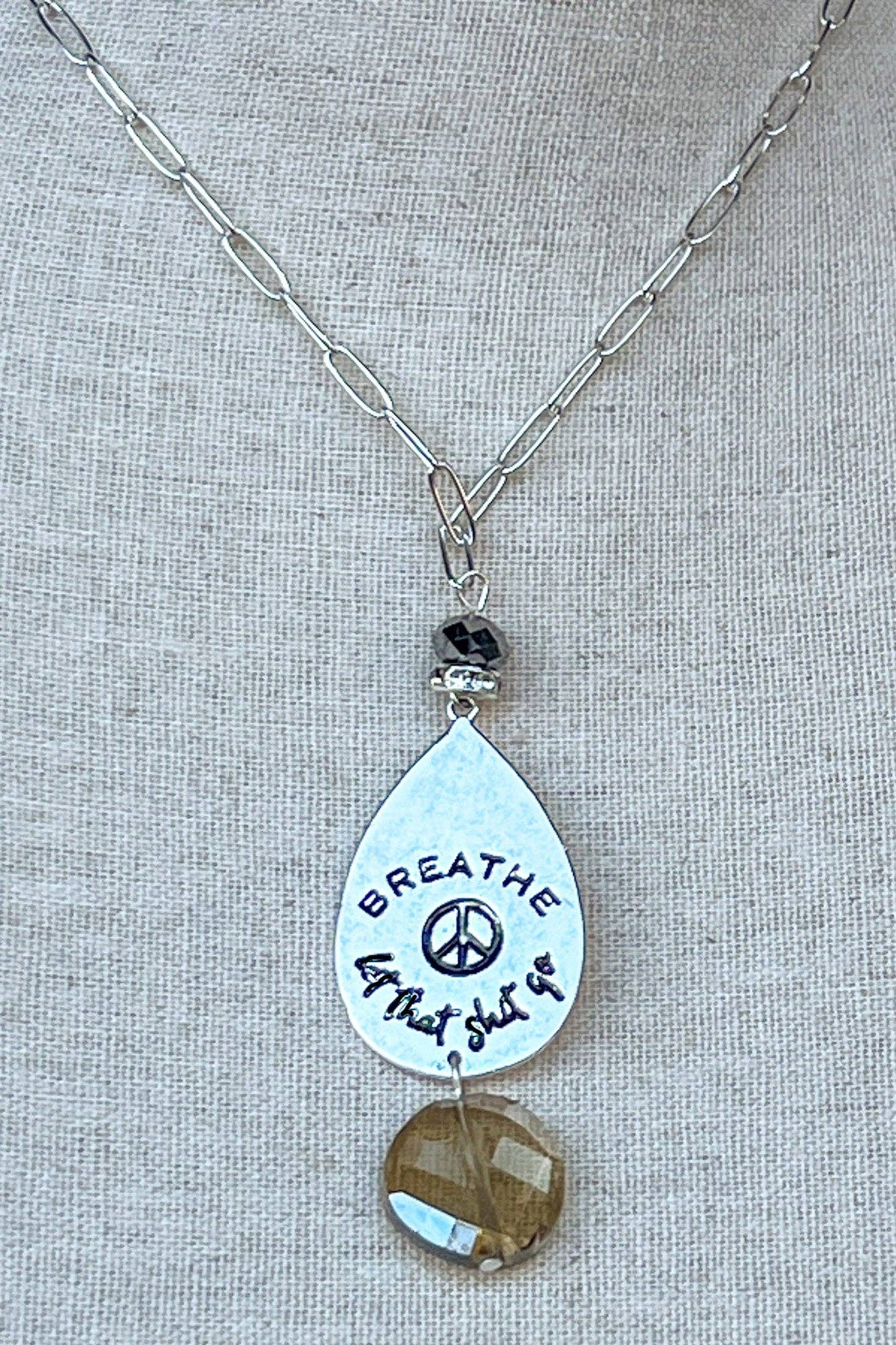 Breathe Peace Sign Necklace in Silver boho clothing, festival outfit, hippie style apparel | Elevated Hippie