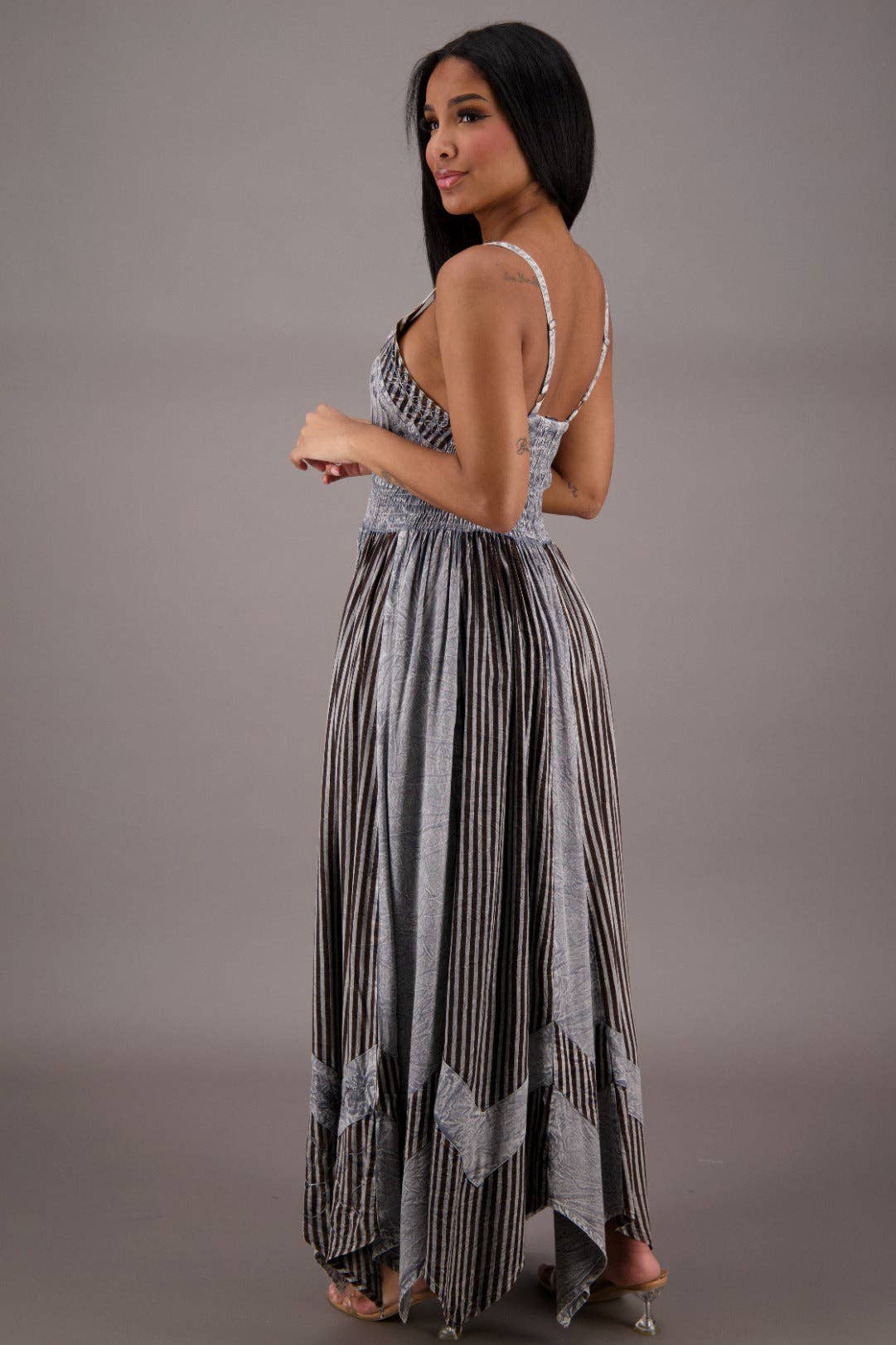 Regal Flair Acid Wash Maxi Dress ADL-24339 boho clothing, festival outfit, hippie style apparel | Elevated Hippie