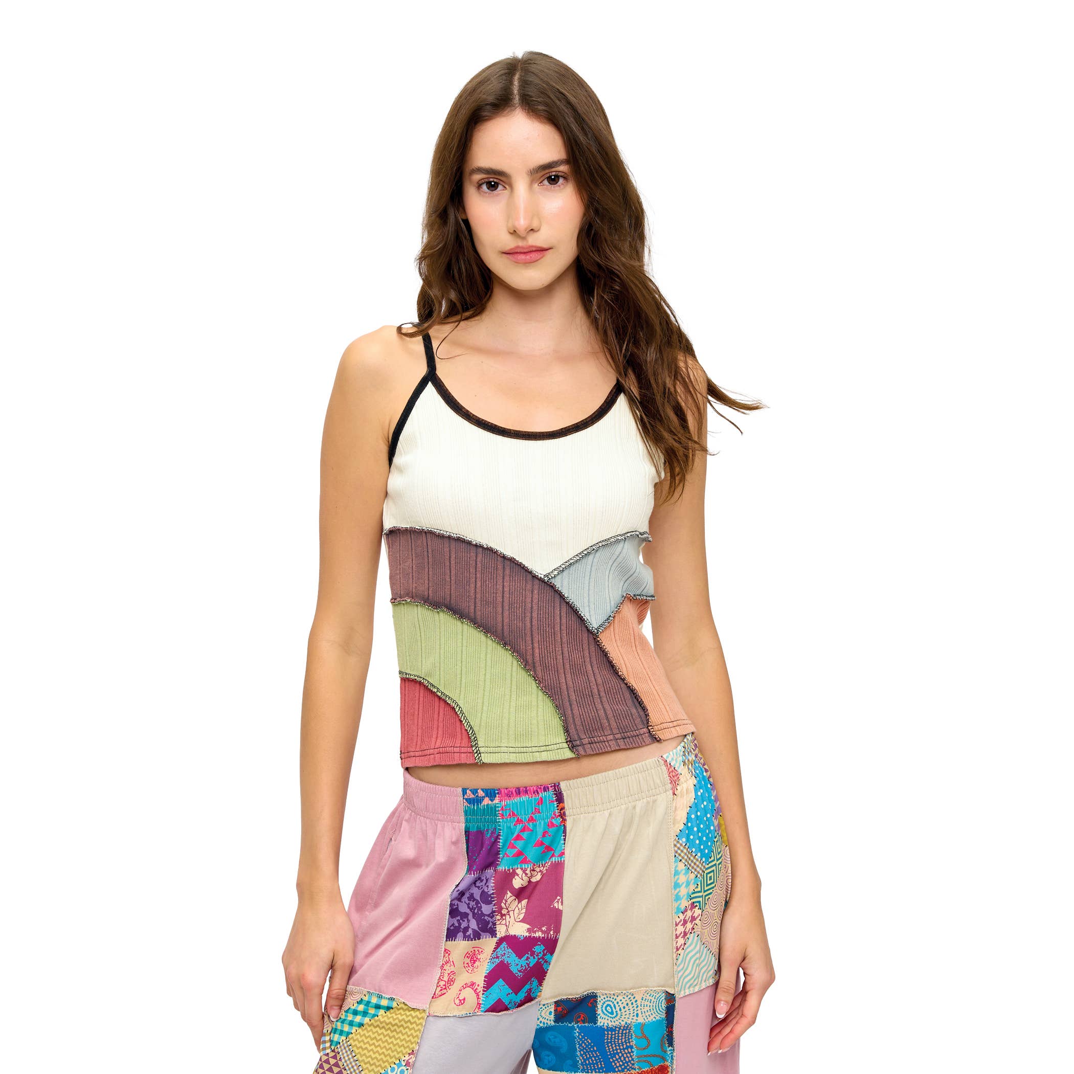Yak & Yeti - Boho Hippy Patchwork Ribbed Tank Top boho clothing, festival outfit, hippie style apparel | Elevated Hippie