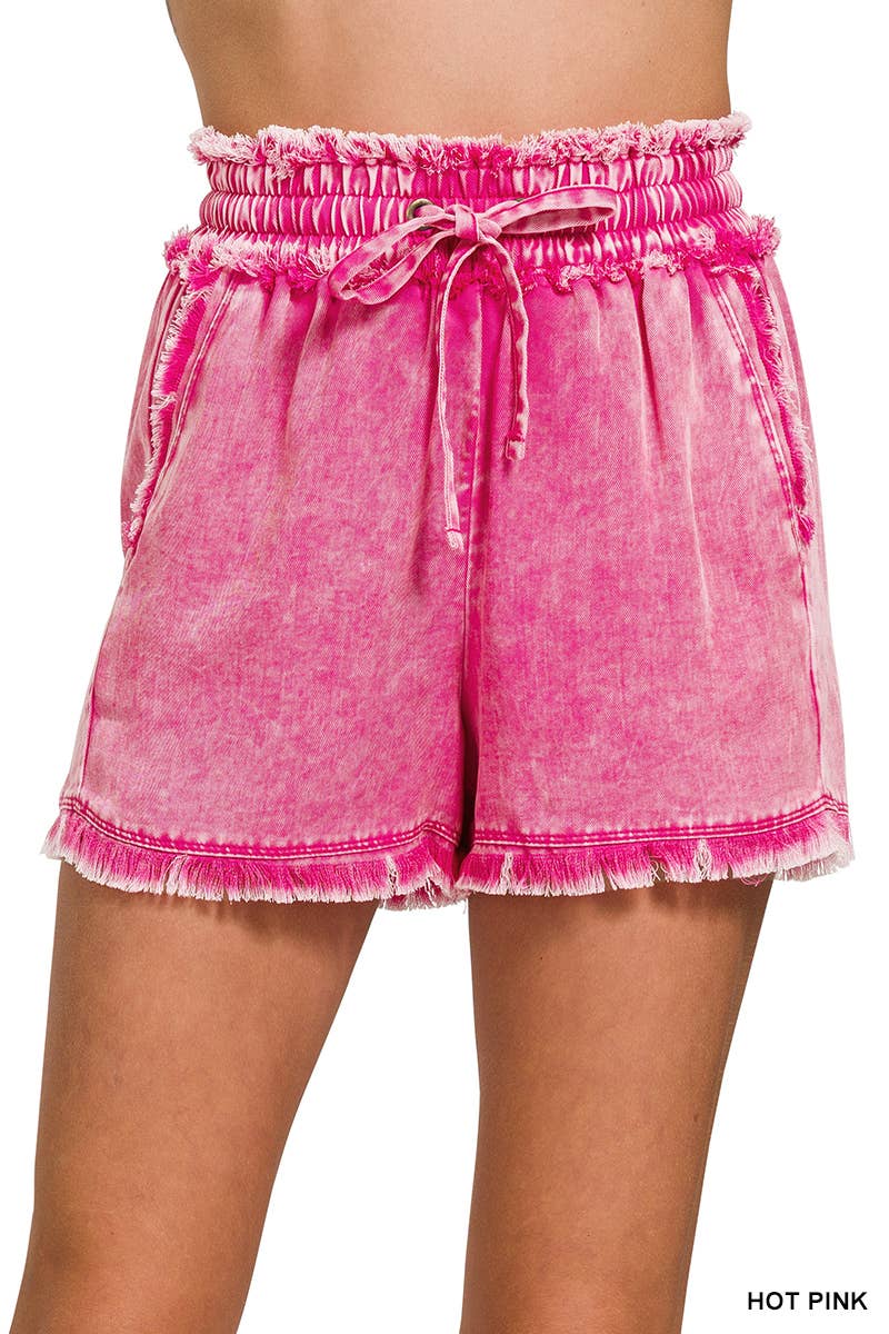 Tencel Mineral Washed Drawstring Shorts – Fray Hem Boho Lounge Shorts – Soft Lightweight Festival Bottoms with Pockets – 100% Tencel - The Elevated Hippie