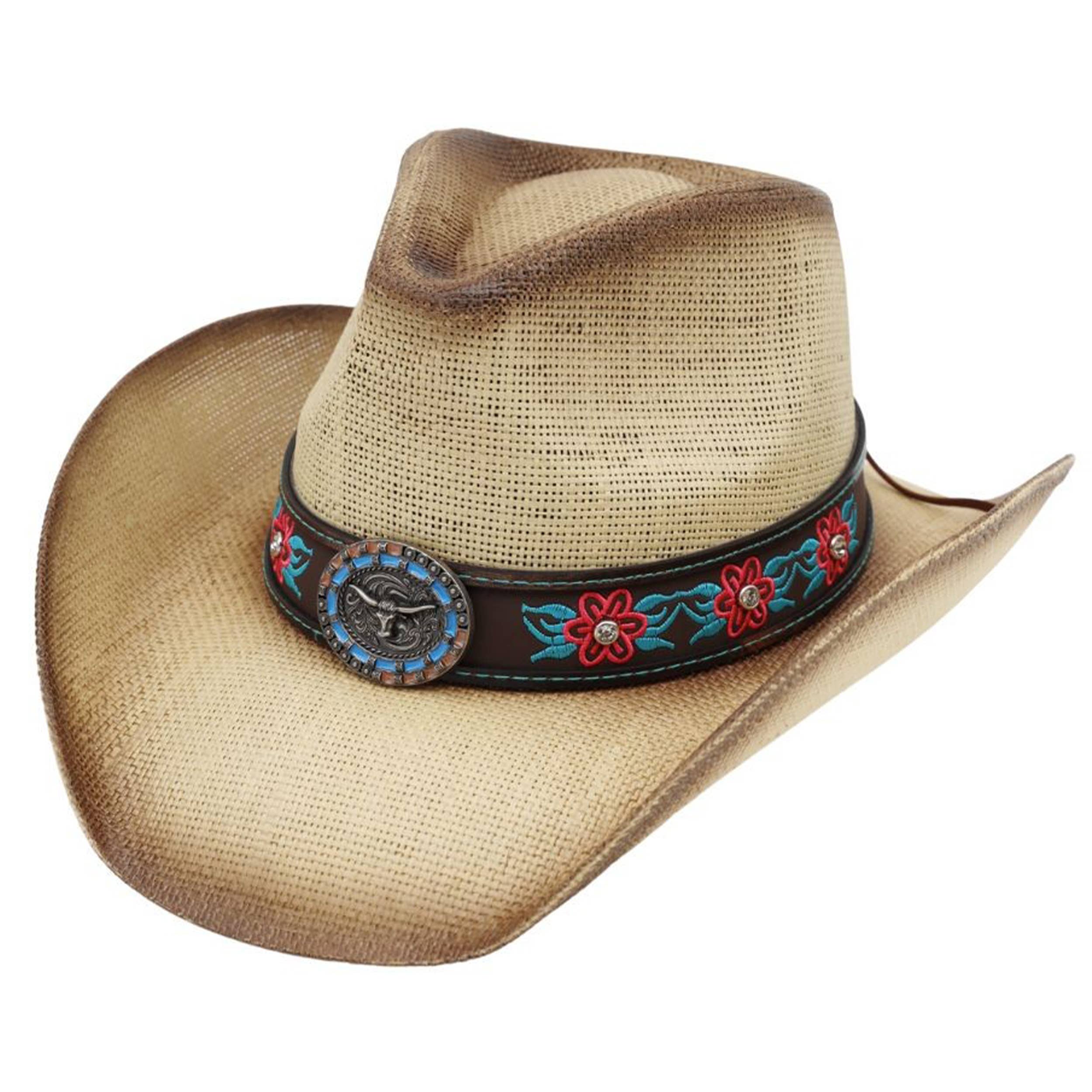 Rhinestone Flower Embroidered with Longhorn Cowboy Hat boho clothing, festival outfit, hippie style apparel | Elevated Hippie