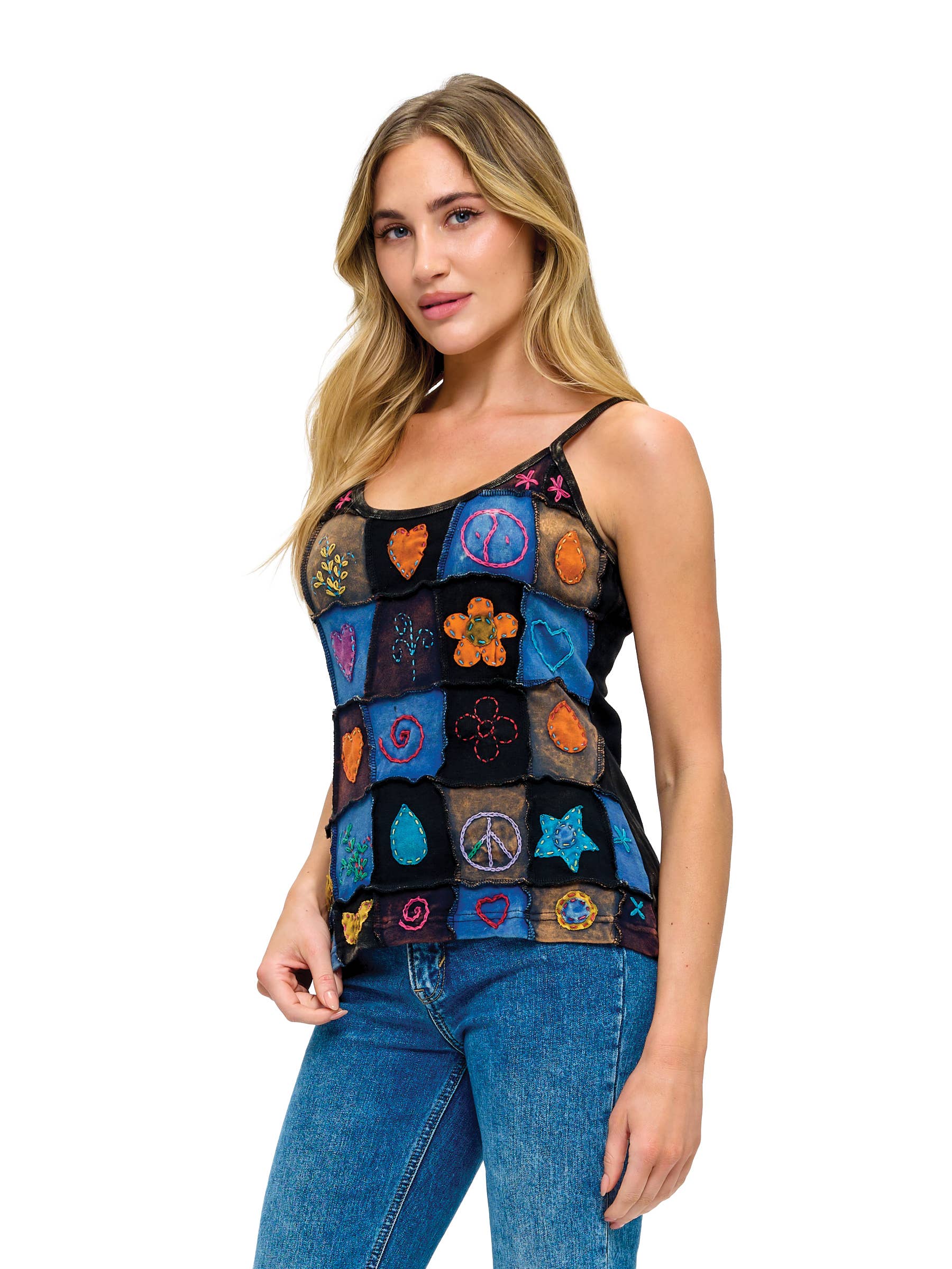 Tank Top Patchwork Razor-Cut Handstitched Detailing boho clothing, festival outfit, hippie style apparel | Elevated Hippie