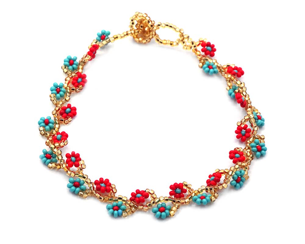 Guatemalan Flower Vine Seed Bead Strand Anklet boho clothing, festival outfit, hippie style apparel | Elevated Hippie