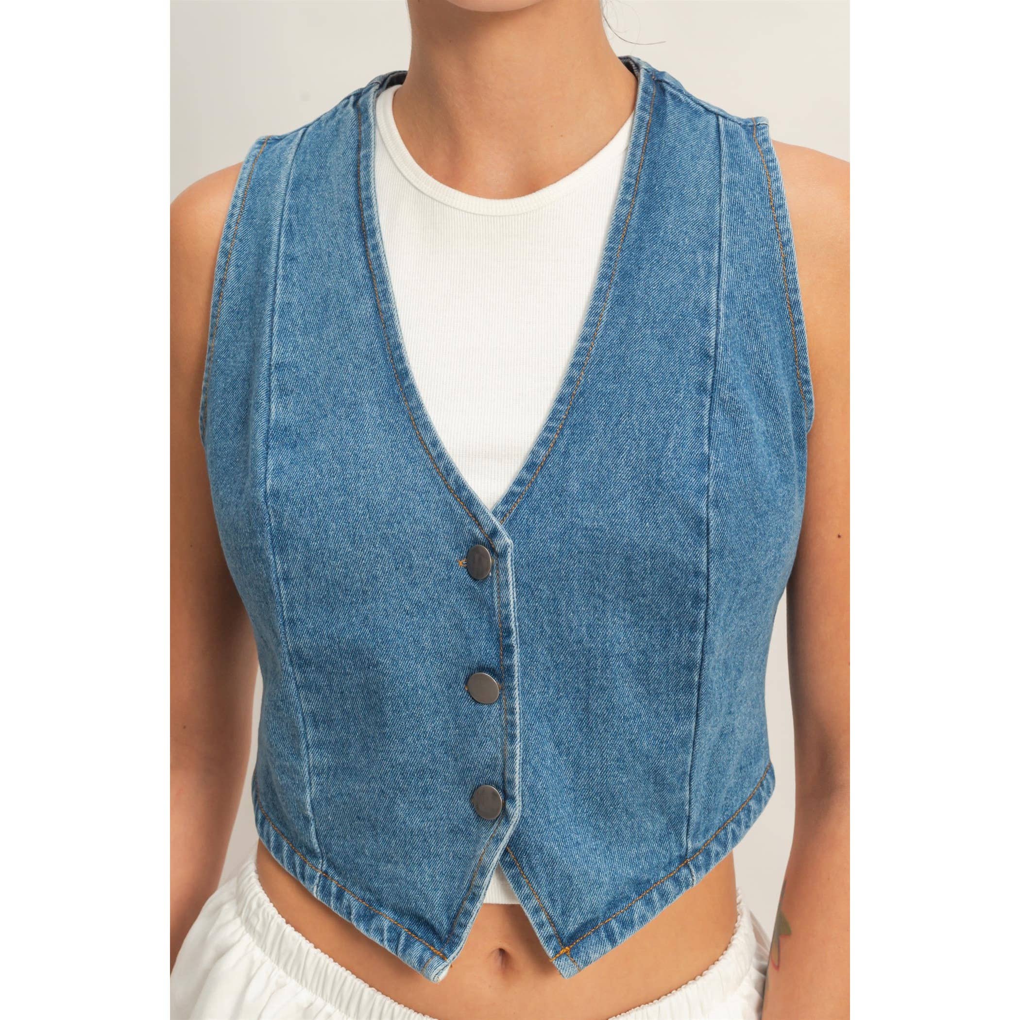 V-Neck Sleeveless Denim Vest boho clothing, festival outfit, hippie style apparel | Elevated Hippie