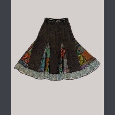 Cotton Enzyme wash & Patchwork Skirt with lace detail - The Elevated Hippie