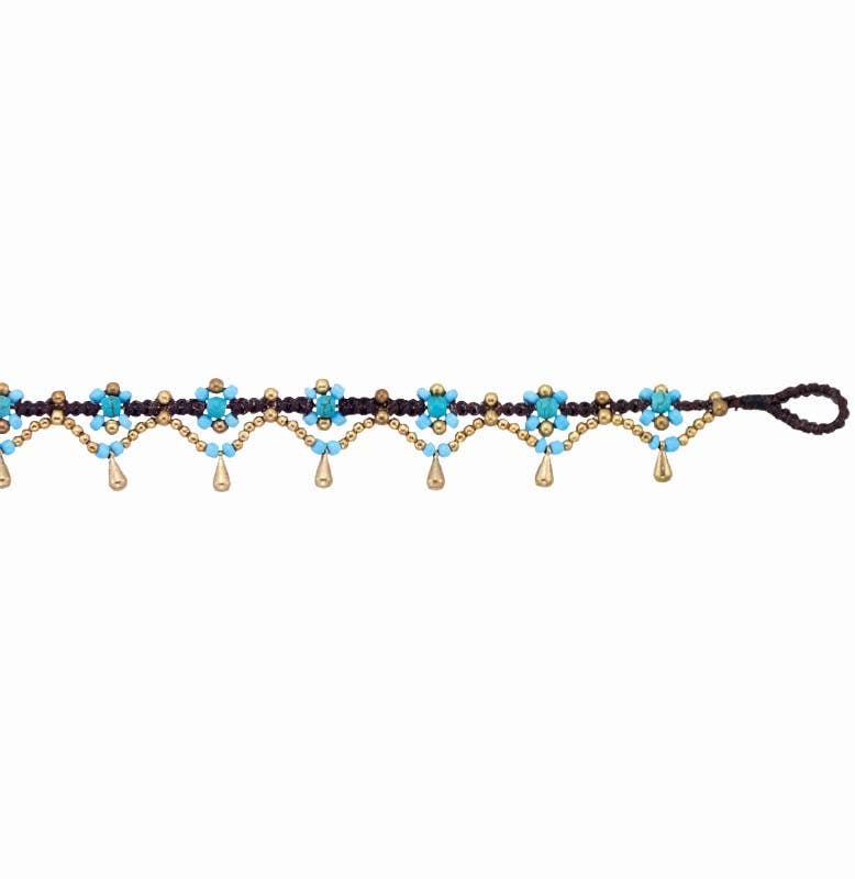 Blue And Gold Flower Anklet boho clothing, festival outfit, hippie style apparel | Elevated Hippie