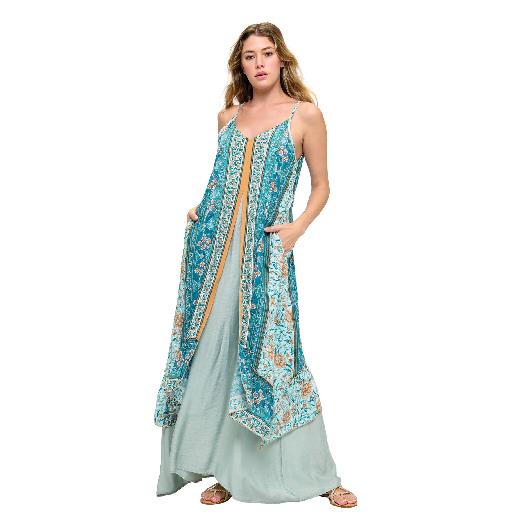 Dreamy Floral Double-Layer Maxi Dress boho clothing, festival outfit, hippie style apparel | Elevated Hippie