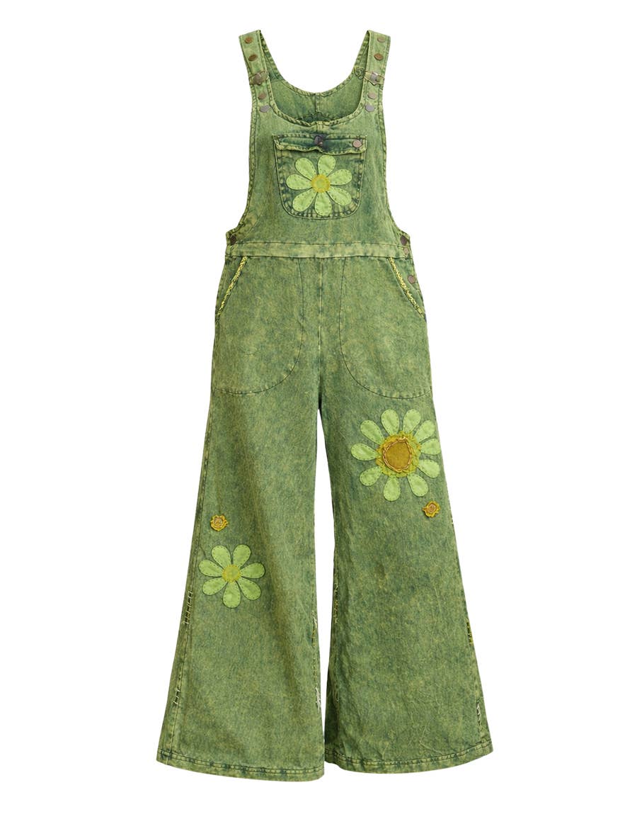 Boho Daisy Flower Embroidered Solid Cotton Hippie Overall boho clothing, festival outfit, hippie style apparel | Elevated Hippie