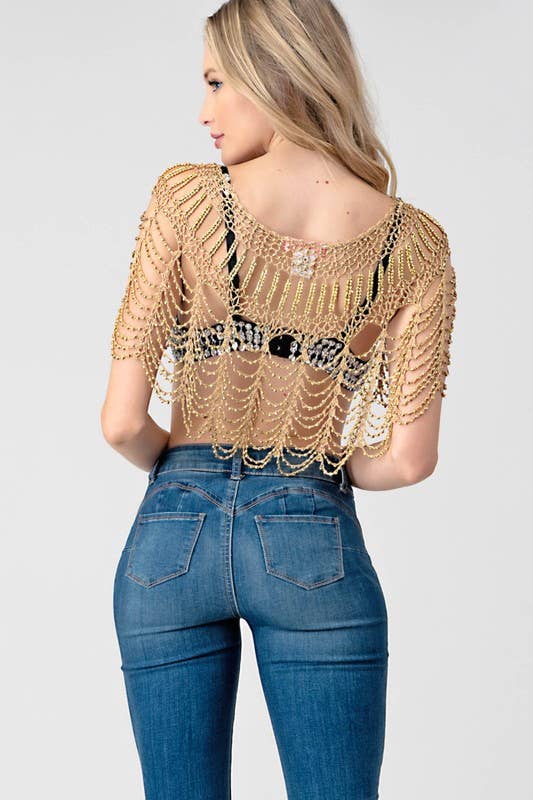 Sexy Metallic Beaded Shawl Crochet Poncho boho clothing, festival outfit, hippie style apparel | Elevated Hippie