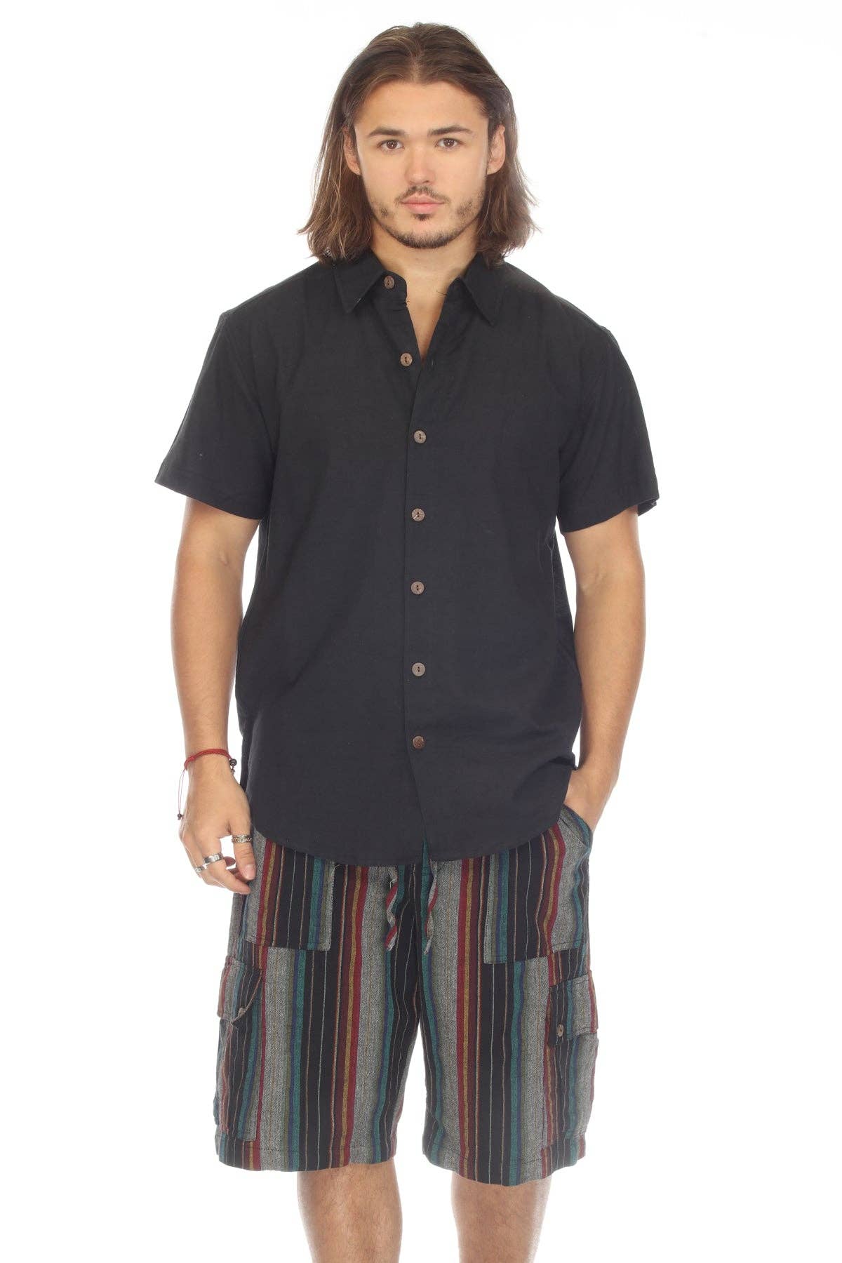 Cotton Slub Button Down Mens Short Sleeve Shirt boho clothing, festival outfit, hippie style apparel | Elevated Hippie