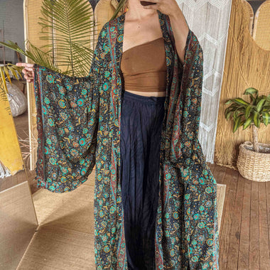 BOHO Silk Bell Sleeve Long Maxi Kimono Duster Cardigan - The Elevated Hippie