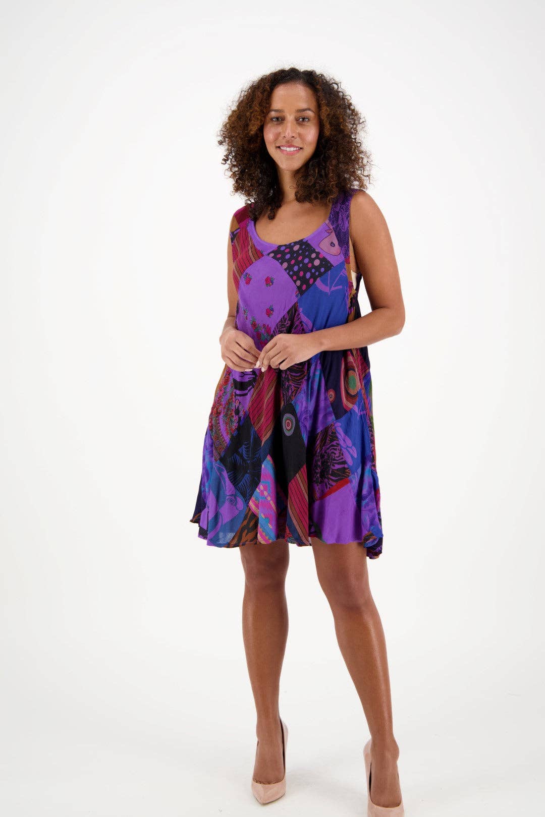 Bohemian Patchwork Umbrella Dress PAT-3268 boho clothing, festival outfit, hippie style apparel | Elevated Hippie