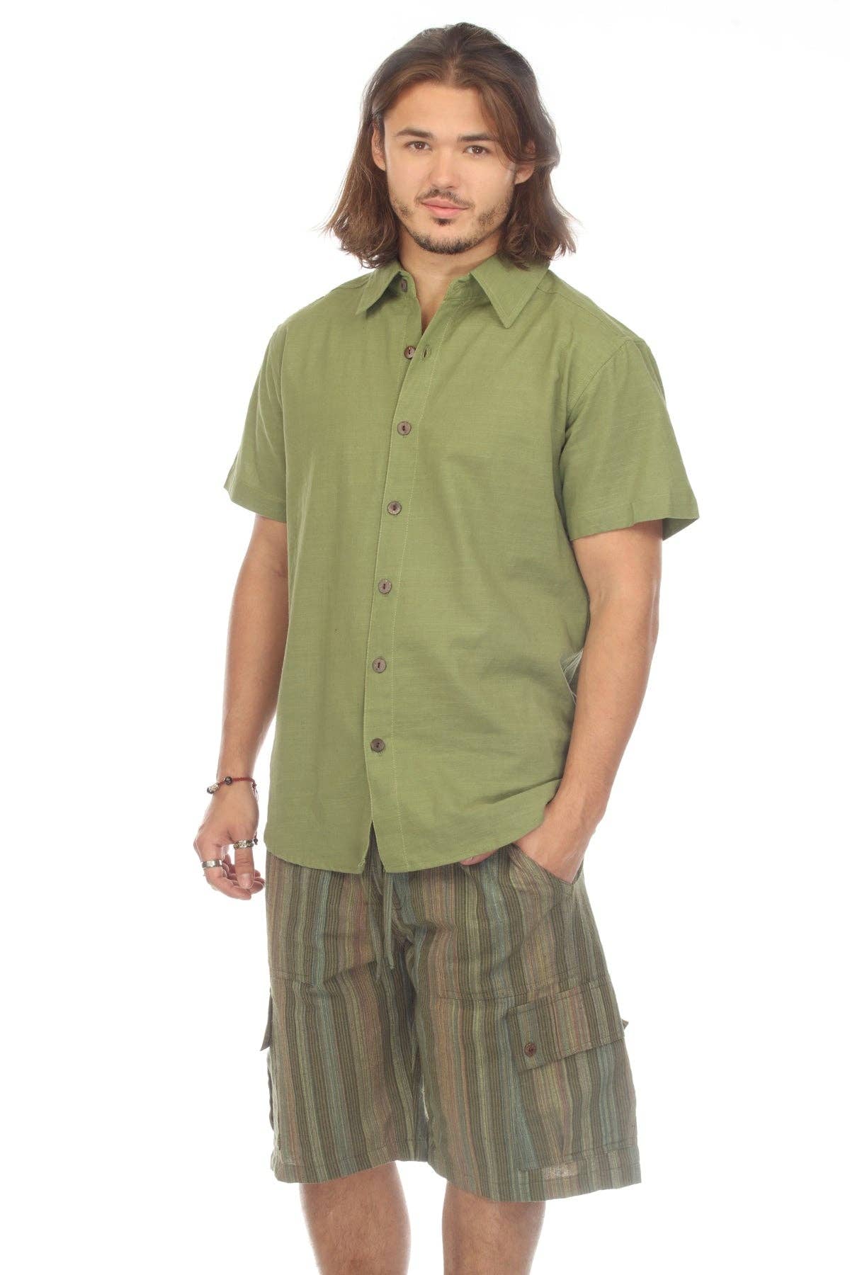 Cotton Slub Button Down Mens Short Sleeve Shirt boho clothing, festival outfit, hippie style apparel | Elevated Hippie