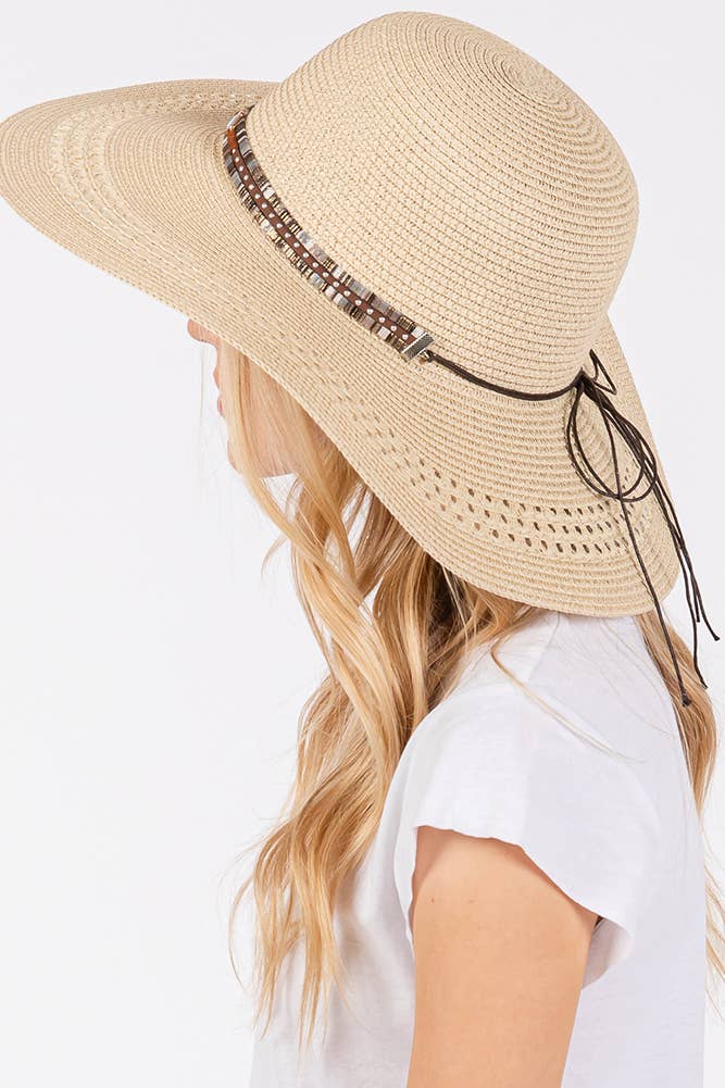 Evil Eye and Multi Design Band Wide Brim Straw Hat boho clothing, festival outfit, hippie style apparel | Elevated Hippie